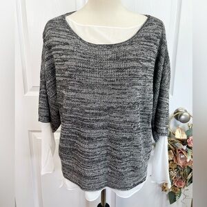 Chelsea & Theodore Sweater Grey Size L White Layered Top Semi Sheer Hem